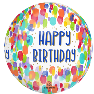 Painterly Dots Birthday Orbz Balloon – 15″ x 16″