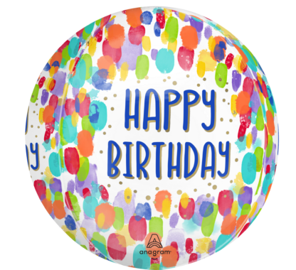 Painterly Dots Birthday Orbz Balloon – 15″ x 16″