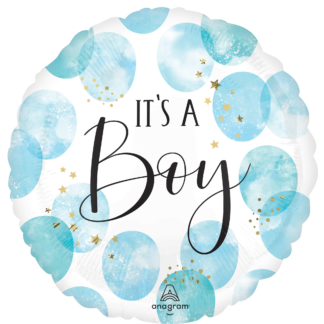 Baby Boy Blue Watercolour Jumbo Shape Balloon - 28" Foil
