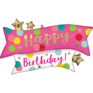 Satin Happy Birthday Pink Confetti Supershape Balloon - Foil