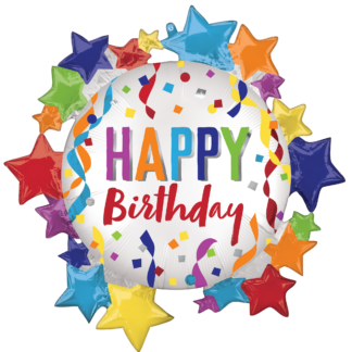 Satin Happy Birthday Star Supershape Balloon - 30" Foil