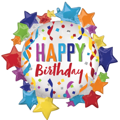 Satin Happy Birthday Star Supershape Balloon - 30" Foil