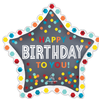 Satin Confetti Burst Birthday Supershape Balloon - 34" Foil