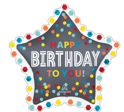 Satin Confetti Burst Birthday Supershape Balloon - 34" Foil